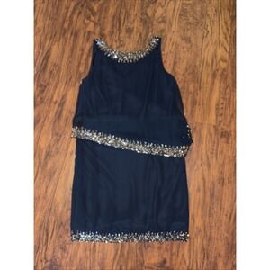 J Kara Size 8 Blue Navy Beaded Embellished Knee Length Cocktail Dress